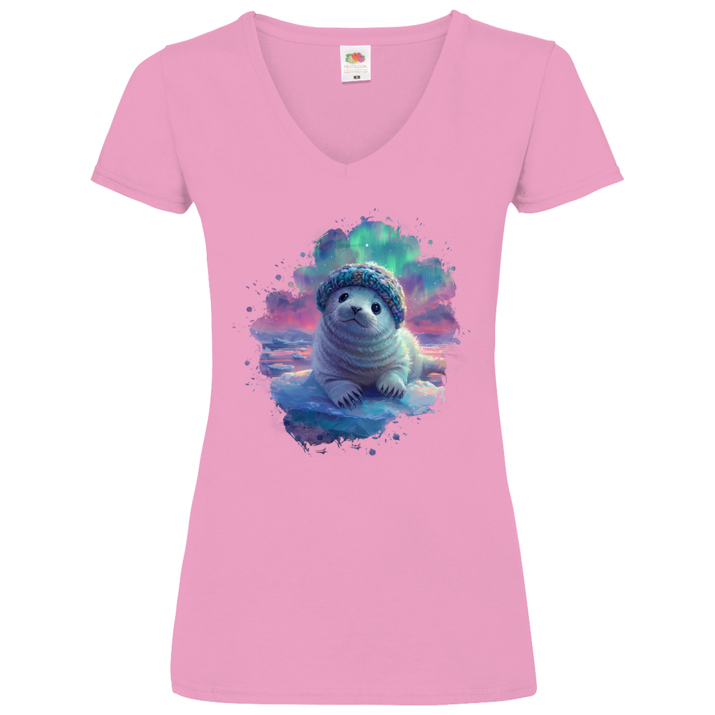Damen Basic V-Neck T-Shirt Seehund-02