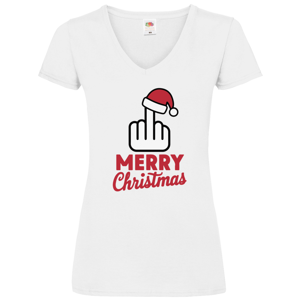 Damen Basic V-Neck T-Shirt weihnachten-06