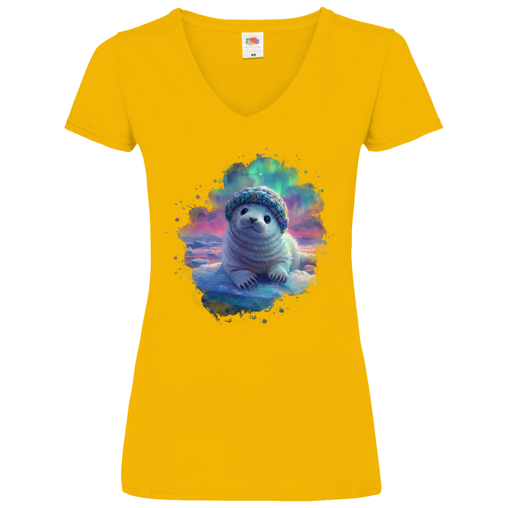 Damen Basic V-Neck T-Shirt Seehund-02