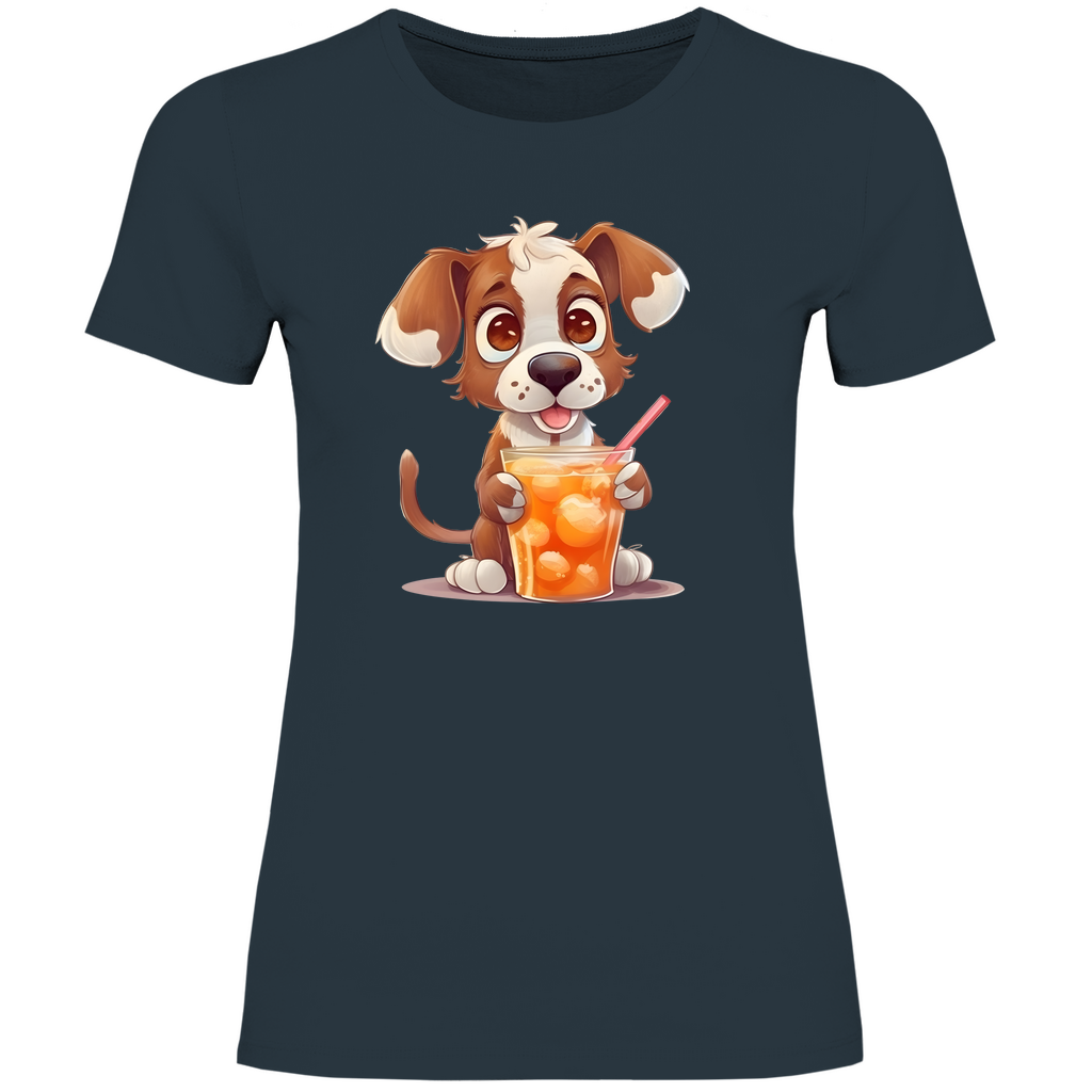 Damen T-Shirt Hund mit drink