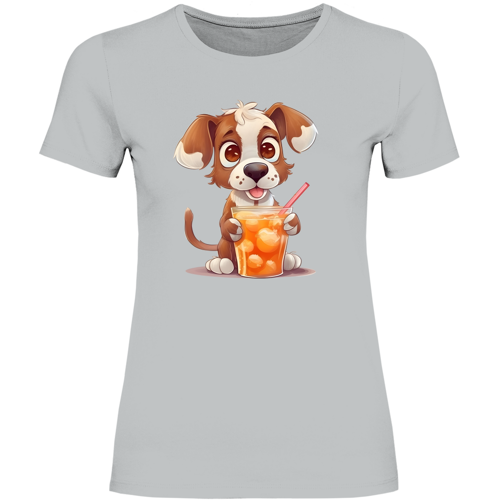 Damen T-Shirt Hund mit drink