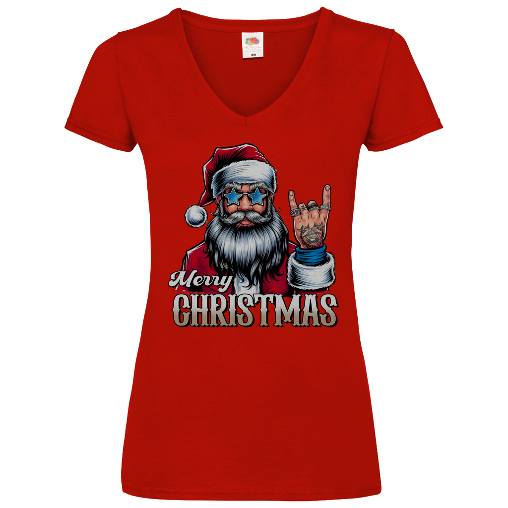 Damen Basic V-Neck T-Shirt weihnachten-05