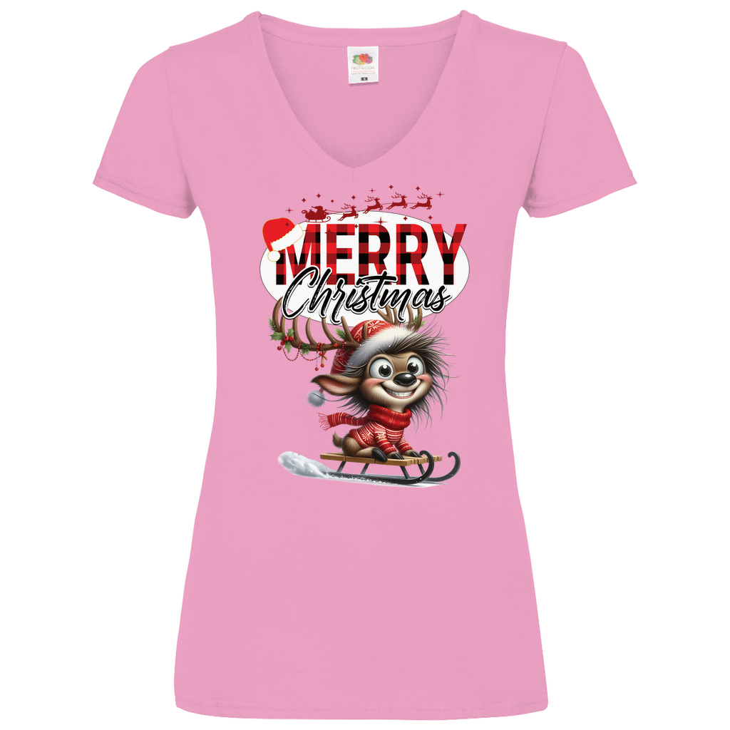 Damen Basic V-Neck T-Shirt weihnachten-11