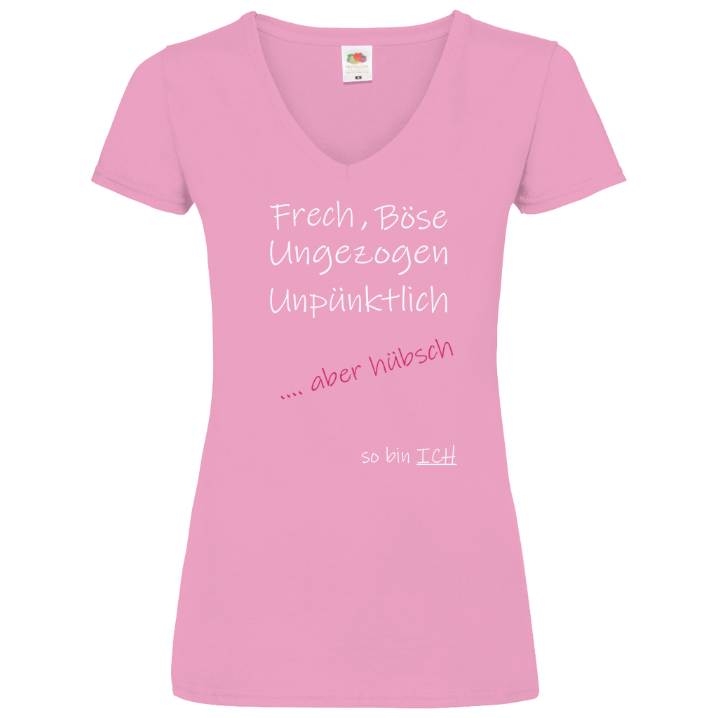 Damen Basic V-Neck T-Shirt Spruch0008W