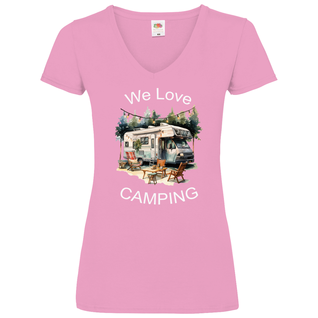 Damen Basic V-Neck T-Shirt we love camping-01