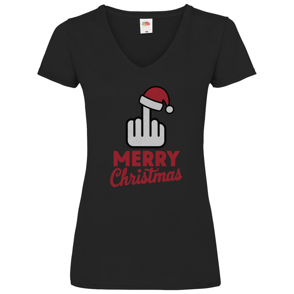 Damen Basic V-Neck T-Shirt weihnachten-06