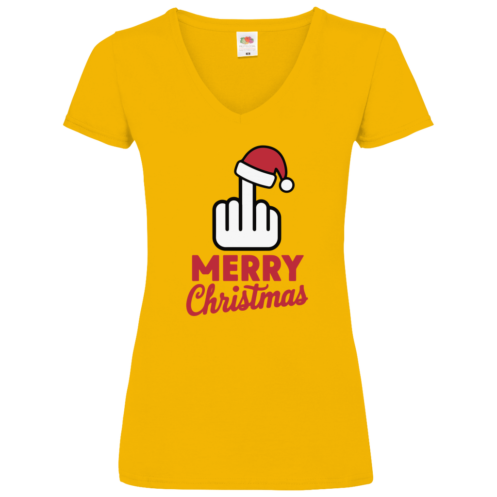 Damen Basic V-Neck T-Shirt weihnachten-06