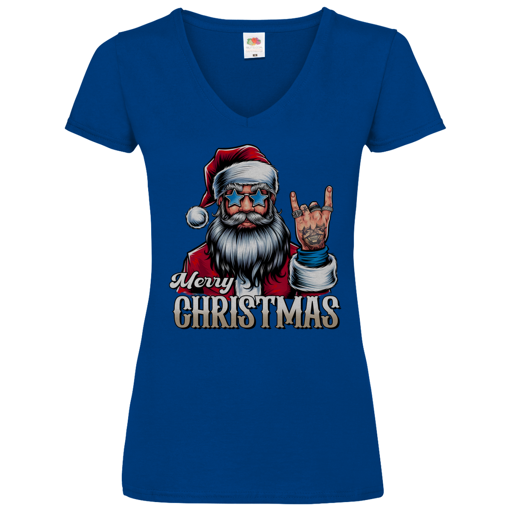 Damen Basic V-Neck T-Shirt weihnachten-05