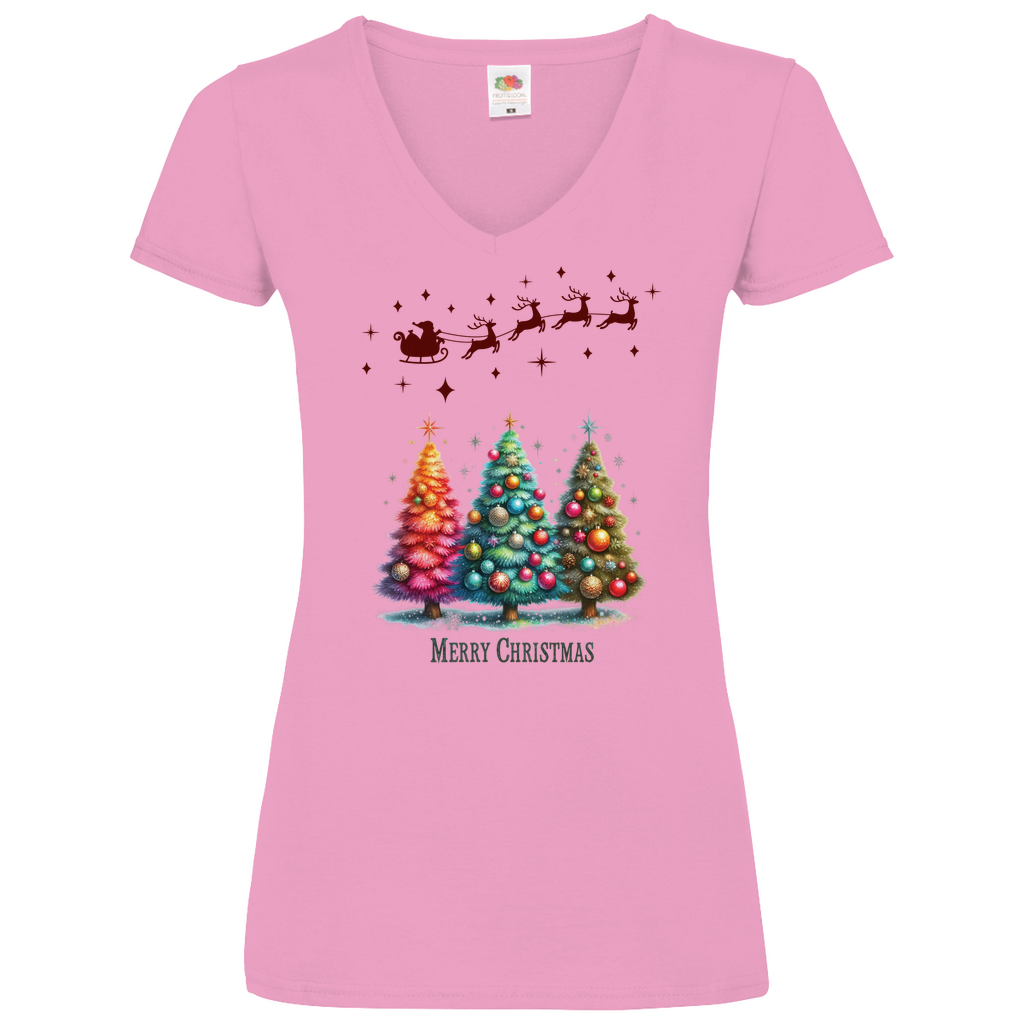 Damen Basic V-Neck T-Shirt weihnachten-08