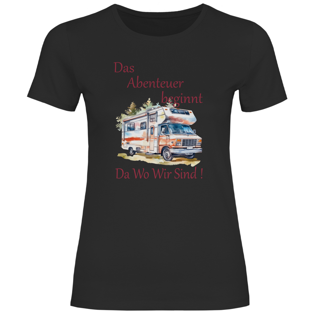 Damen T-Shirt Camping Das Abenteuer beginnt-01