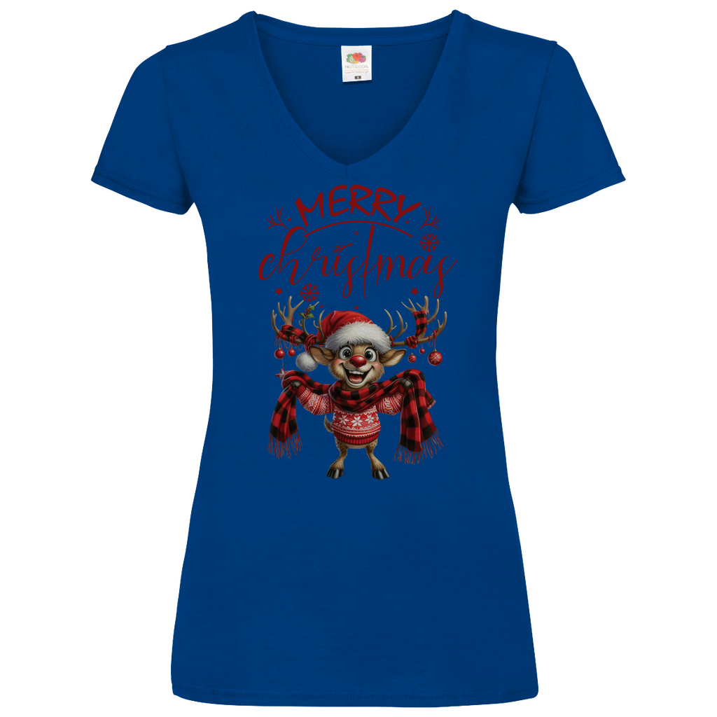 Damen Basic V-Neck T-Shirt weihnachten-12