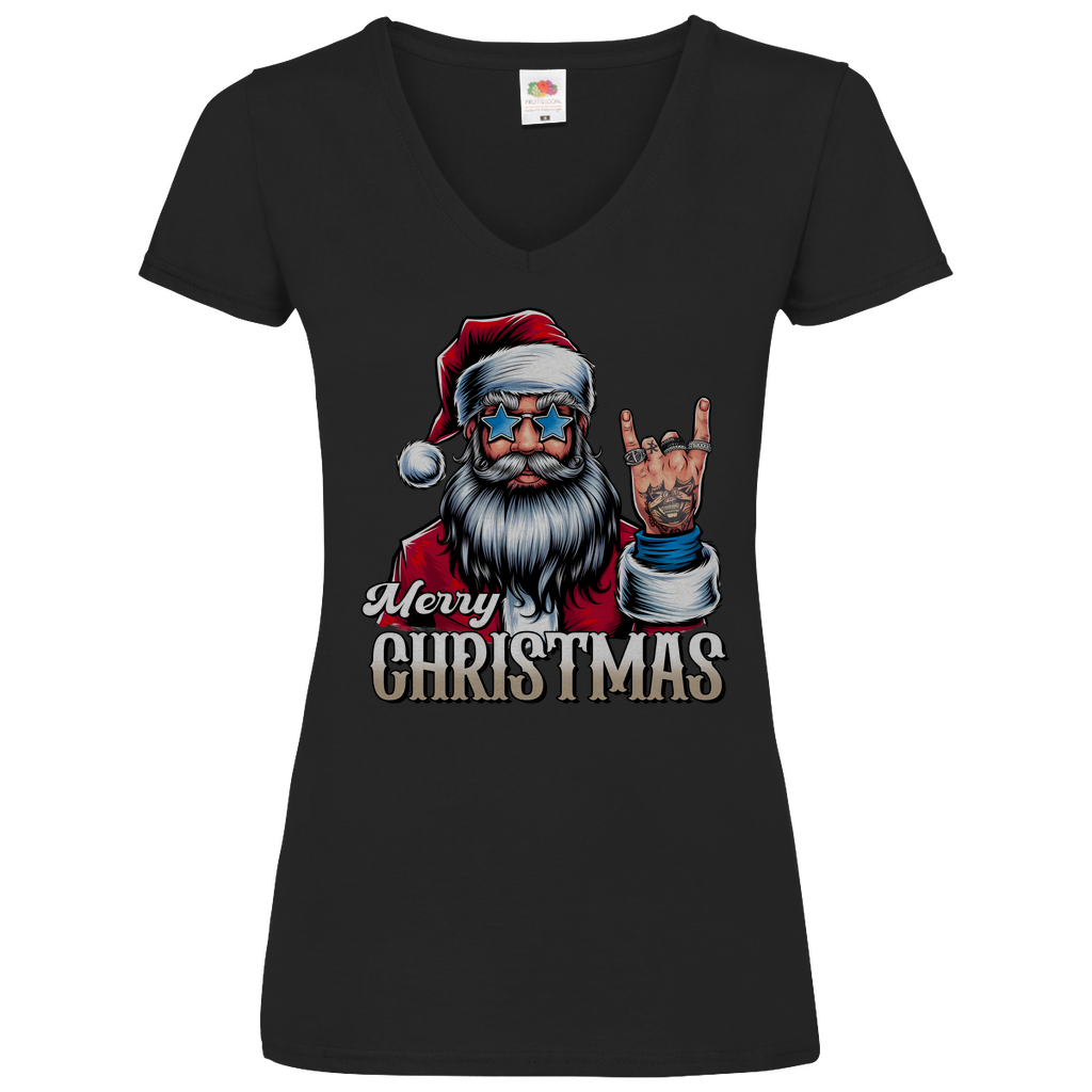 Damen Basic V-Neck T-Shirt weihnachten-05