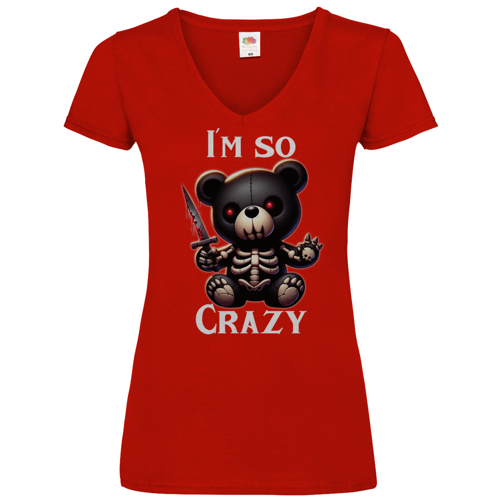 Damen Basic V-Neck T-Shirt crazy-001