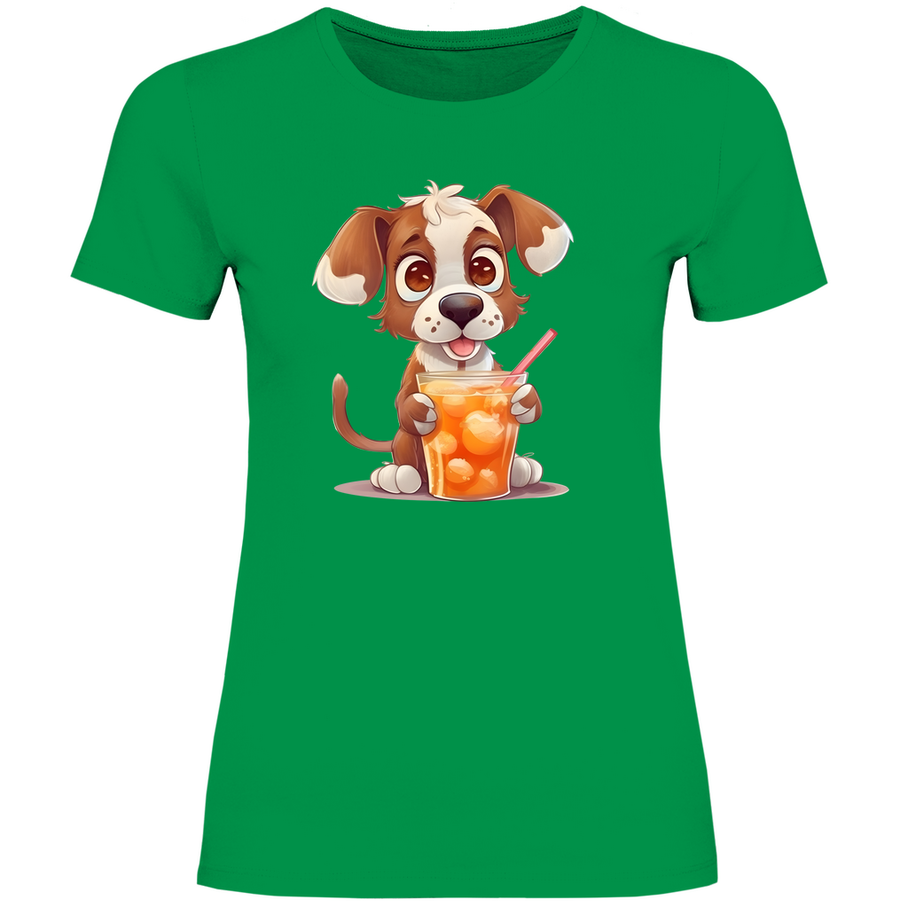 Damen T-Shirt Hund mit drink