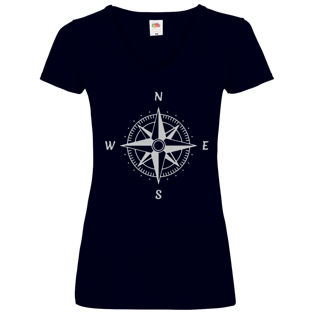 Damen Basic V-Neck T-Shirt Sailing-kompass-01
