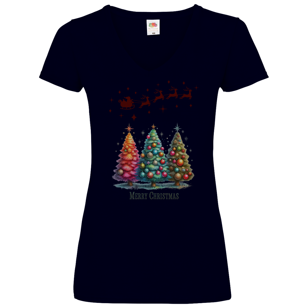 Damen Basic V-Neck T-Shirt weihnachten-08