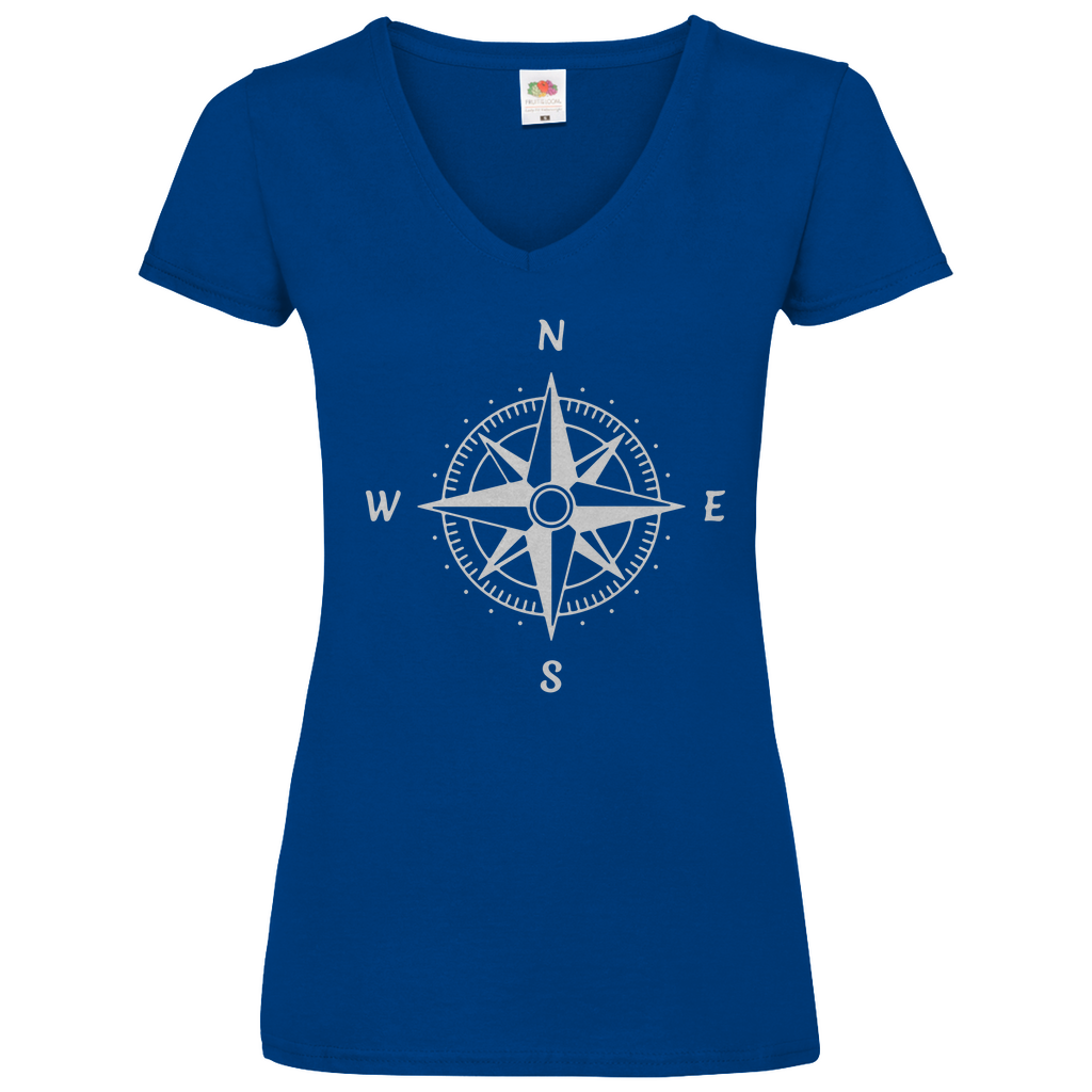 Damen Basic V-Neck T-Shirt Sailing-kompass-01