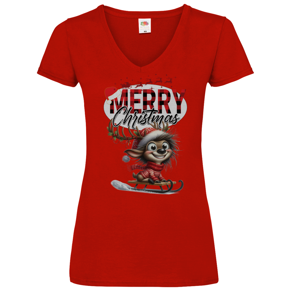 Damen Basic V-Neck T-Shirt weihnachten-11