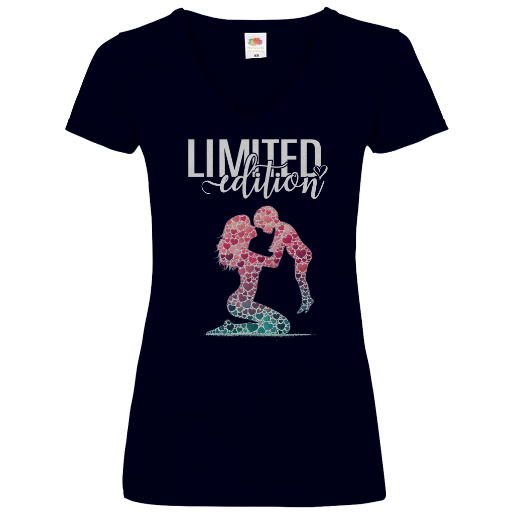 Damen Basic V-Neck T-Shirt mutter mit kind-01