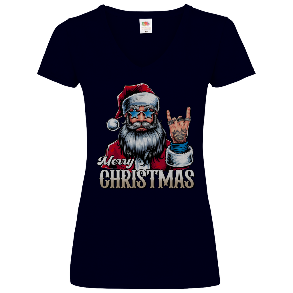 Damen Basic V-Neck T-Shirt weihnachten-05