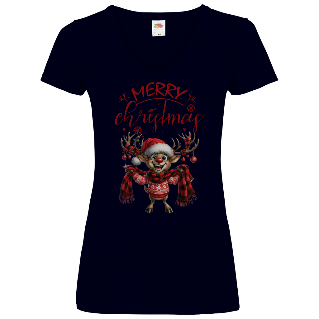 Damen Basic V-Neck T-Shirt weihnachten-12