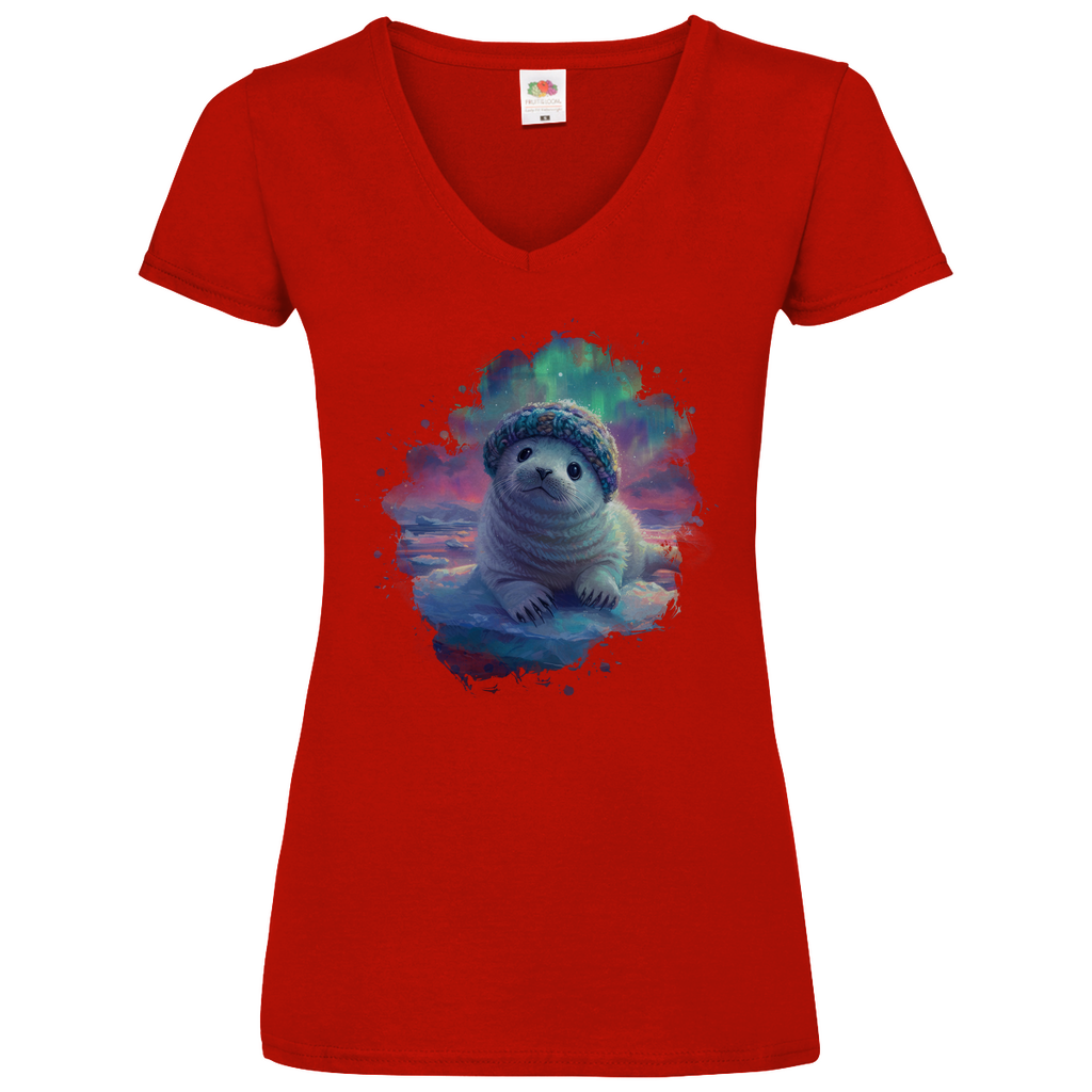 Damen Basic V-Neck T-Shirt Seehund-02