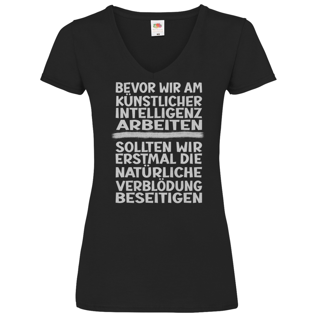 Damen Basic V-Neck T-Shirt Spruch0001