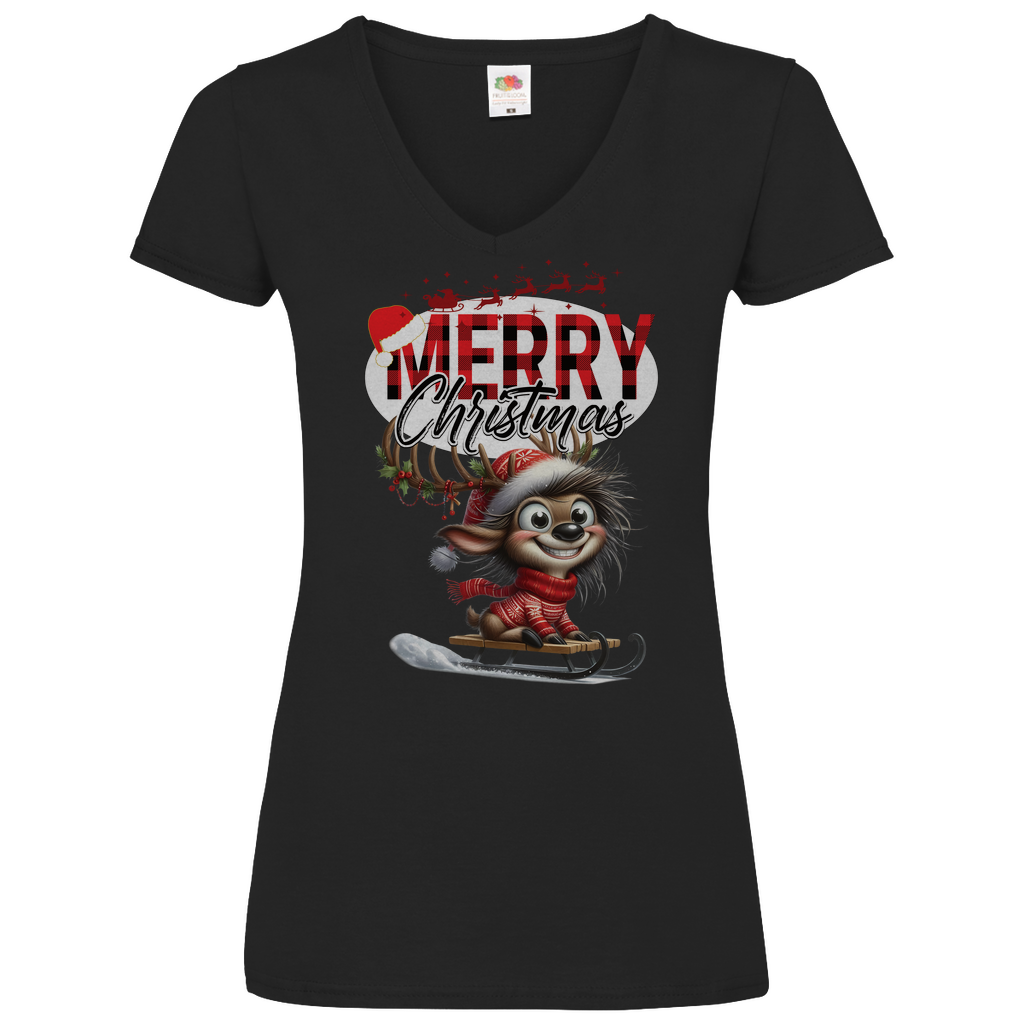 Damen Basic V-Neck T-Shirt weihnachten-11