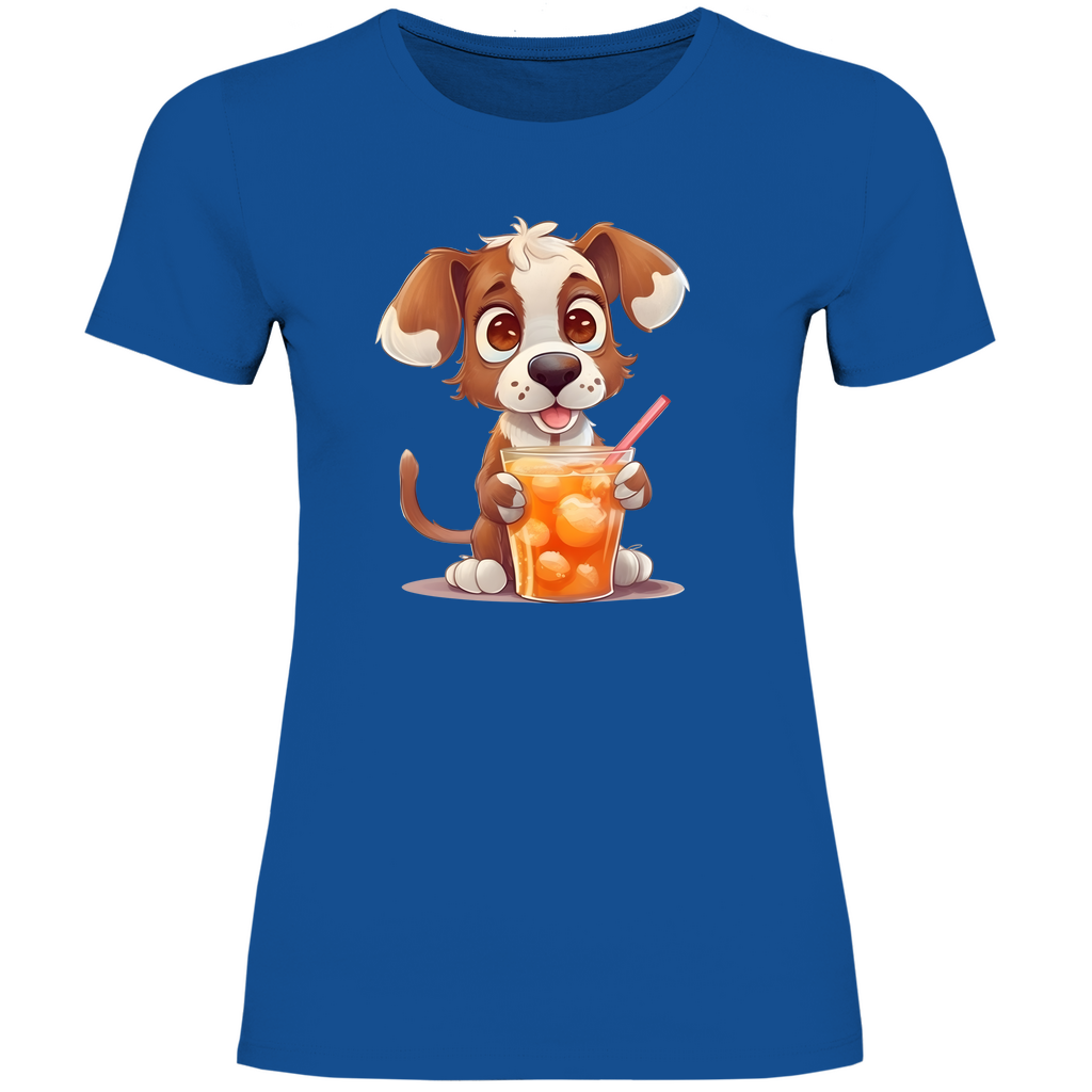 Damen T-Shirt Hund mit drink