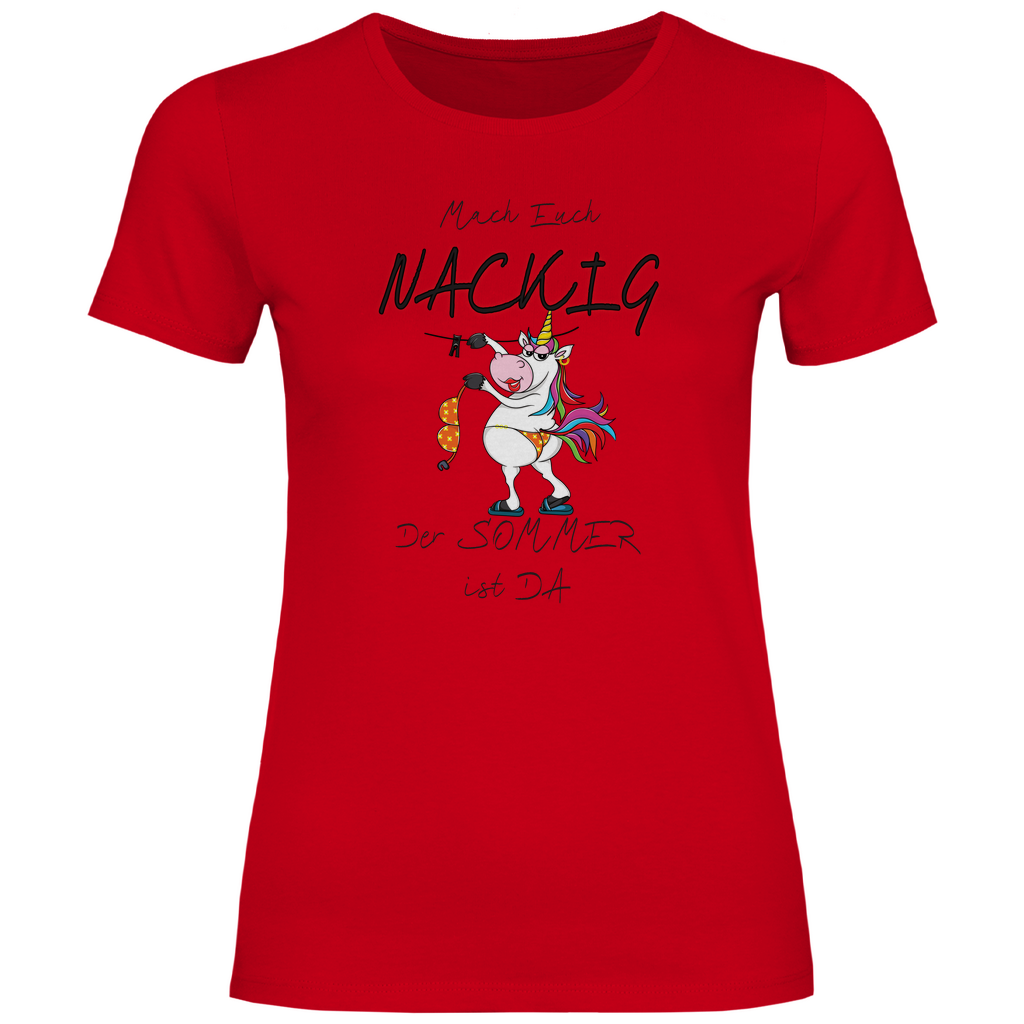 Damen T-Shirt mach euch nackig schwarz