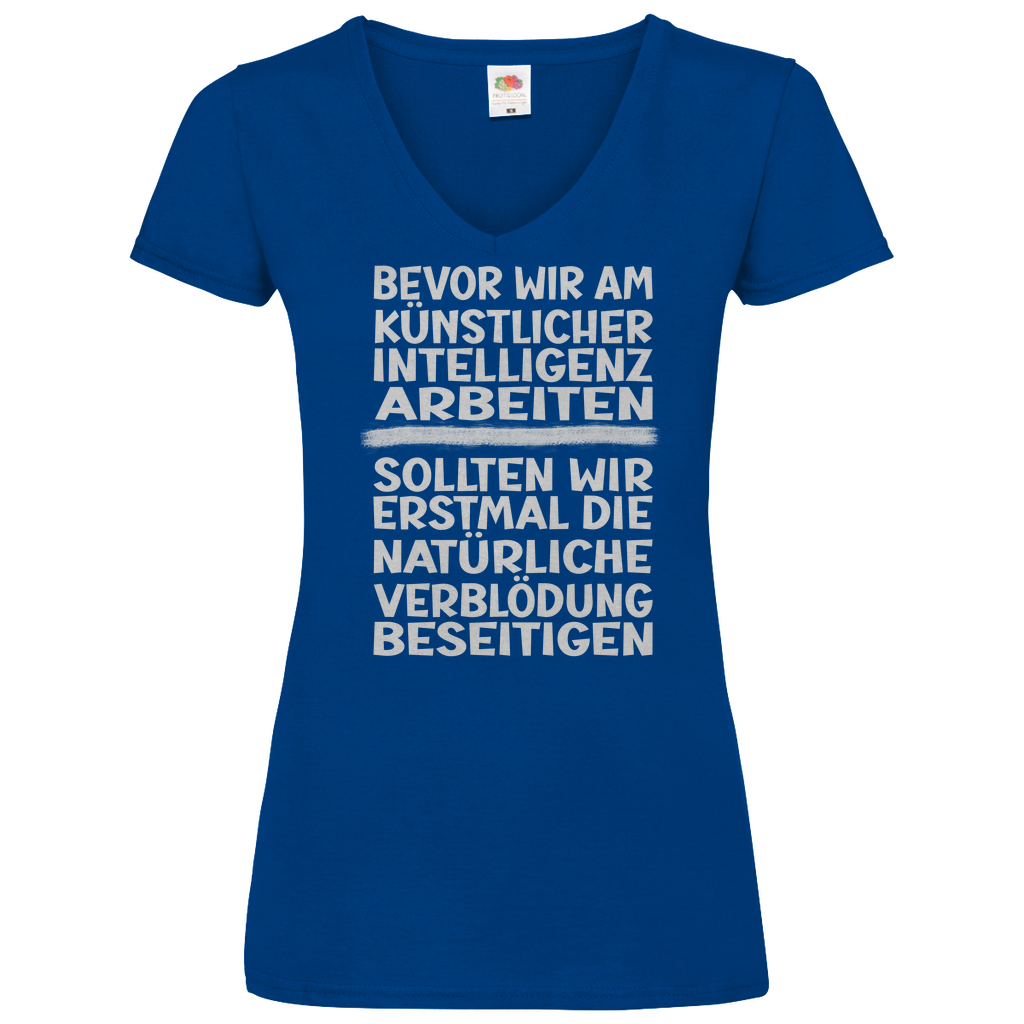 Damen Basic V-Neck T-Shirt Spruch0001
