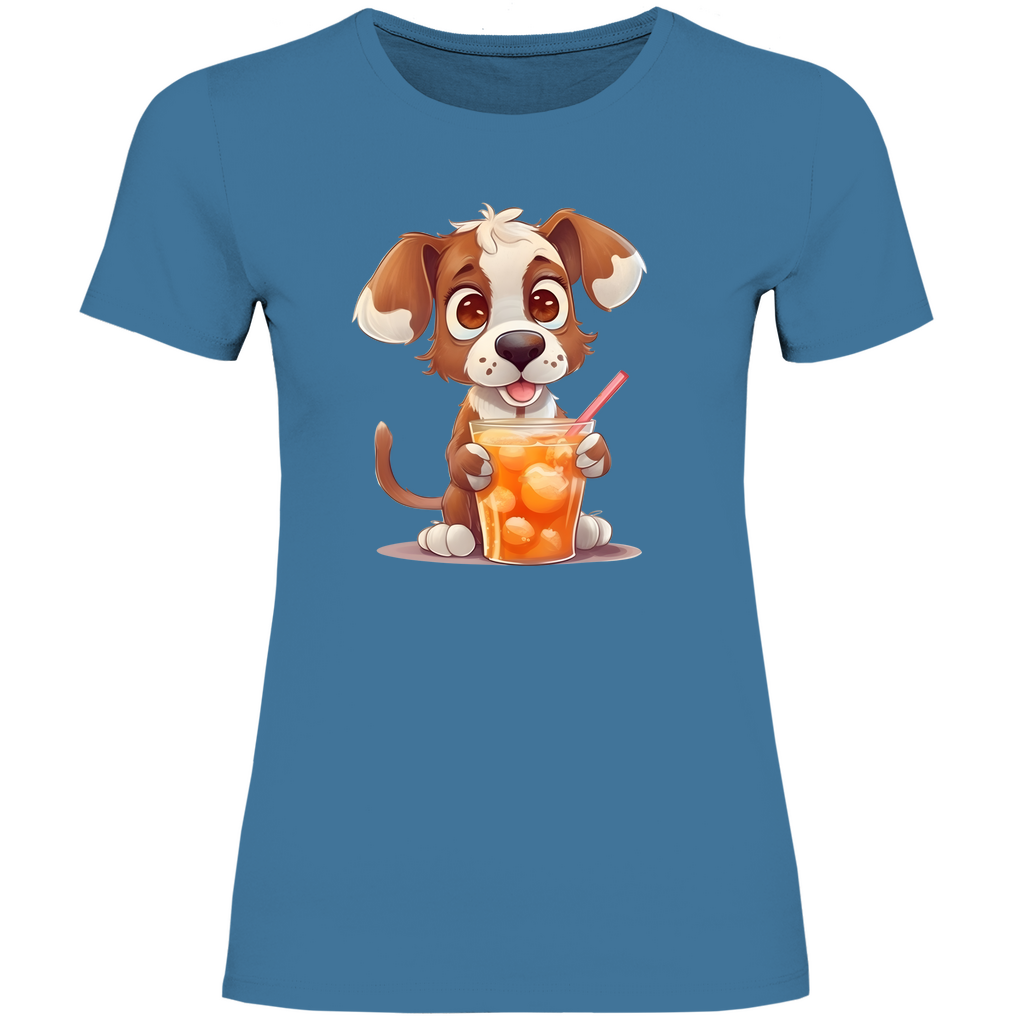 Damen T-Shirt Hund mit drink
