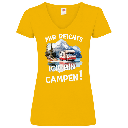 Damen Basic V-Neck T-Shirt camping-09
