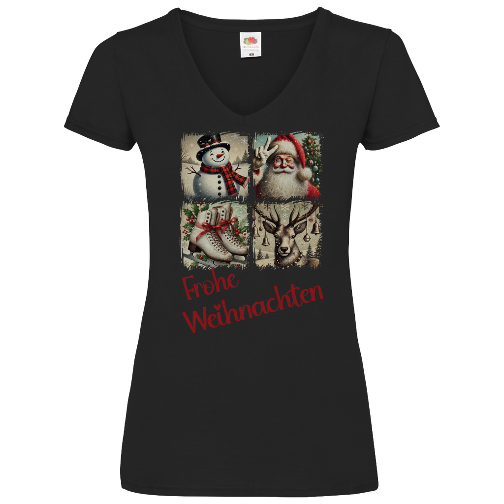 Damen Basic V-Neck T-Shirt weihnachten-10