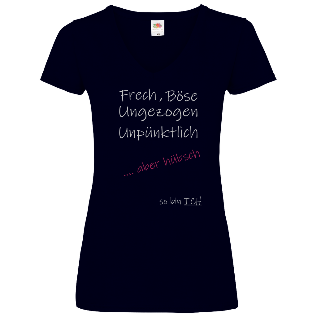 Damen Basic V-Neck T-Shirt Spruch0008W