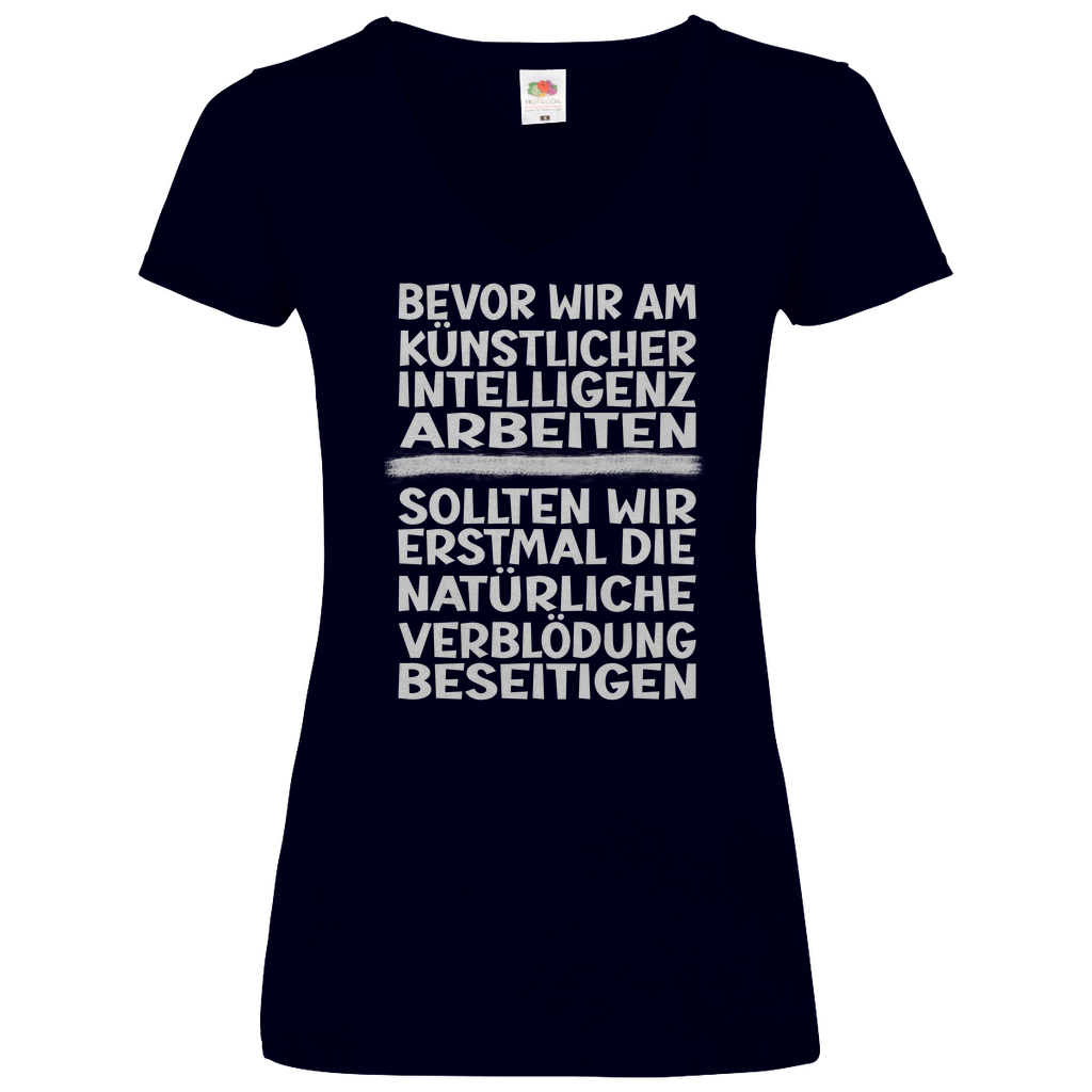 Damen Basic V-Neck T-Shirt Spruch0001