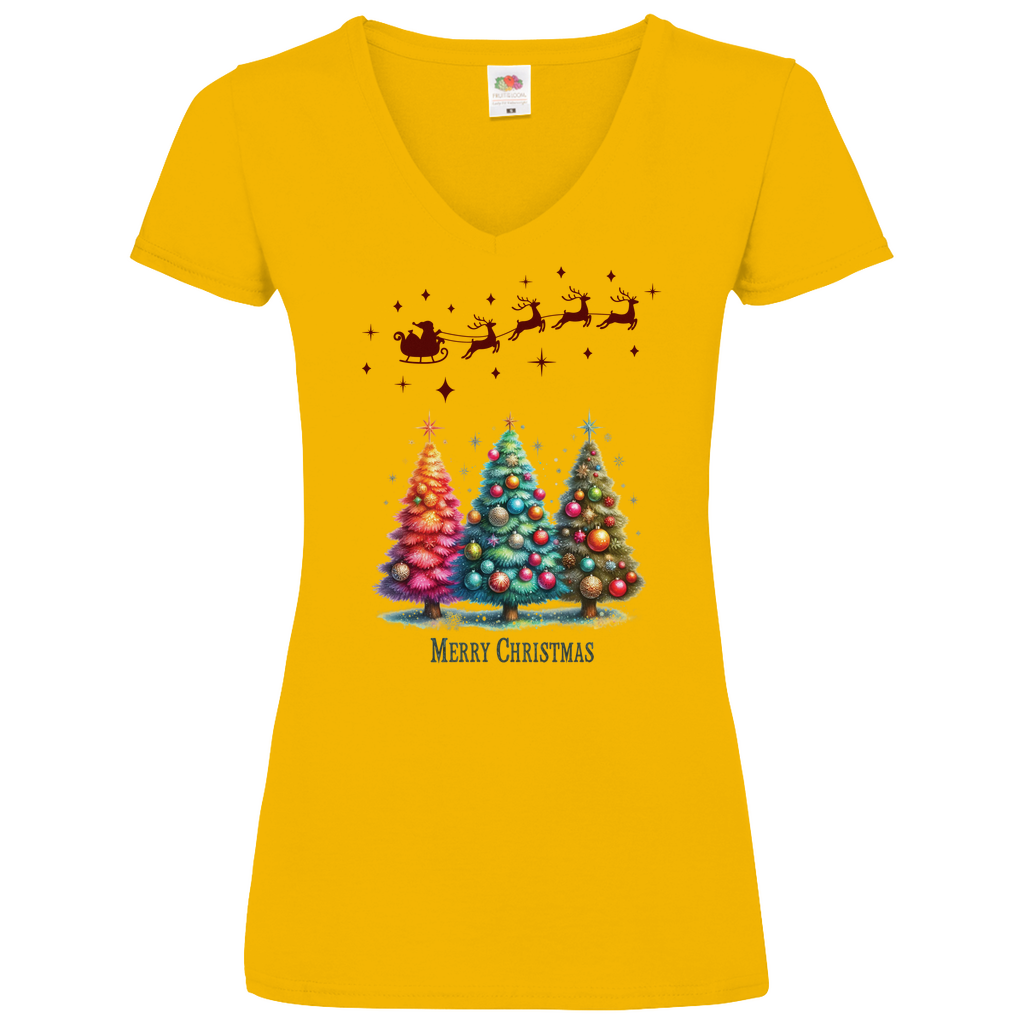 Damen Basic V-Neck T-Shirt weihnachten-08