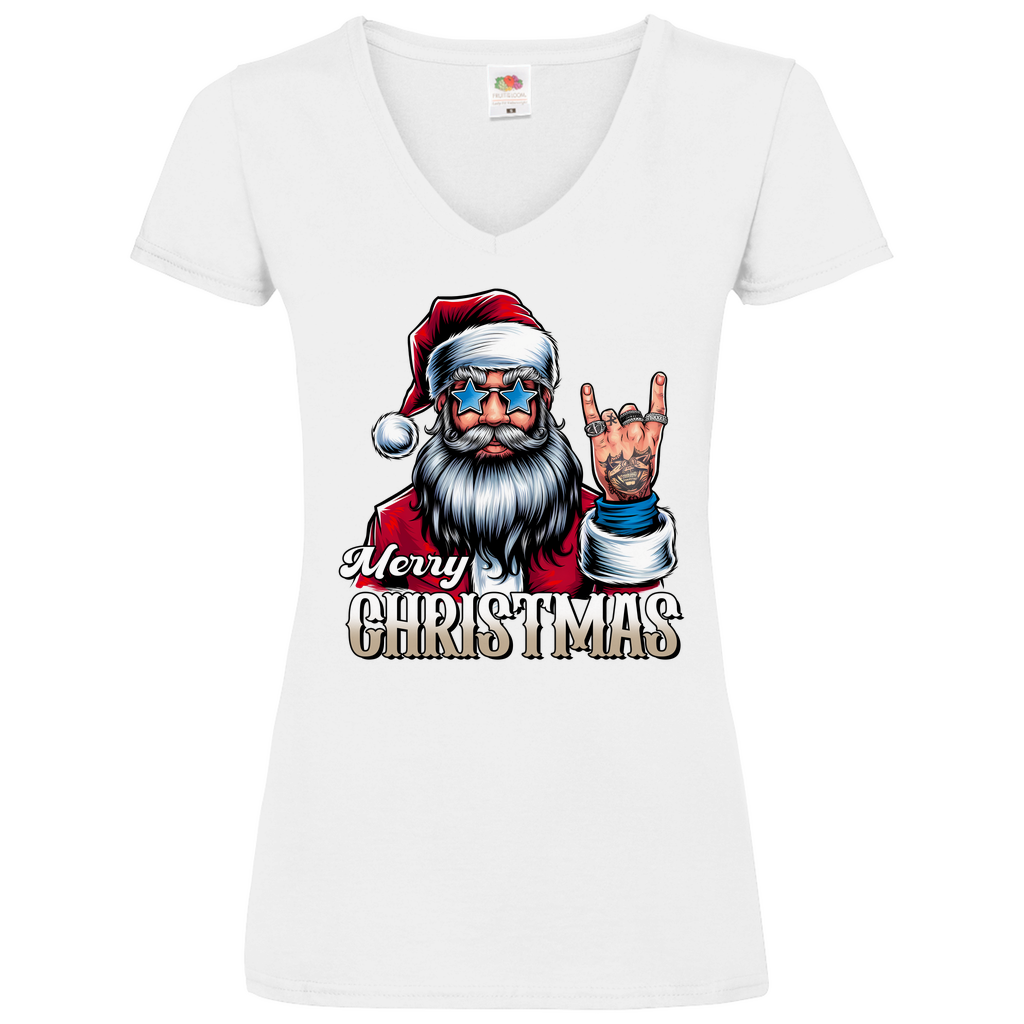 Damen Basic V-Neck T-Shirt weihnachten-05