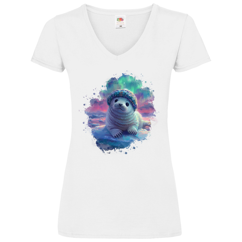 Damen Basic V-Neck T-Shirt Seehund-02