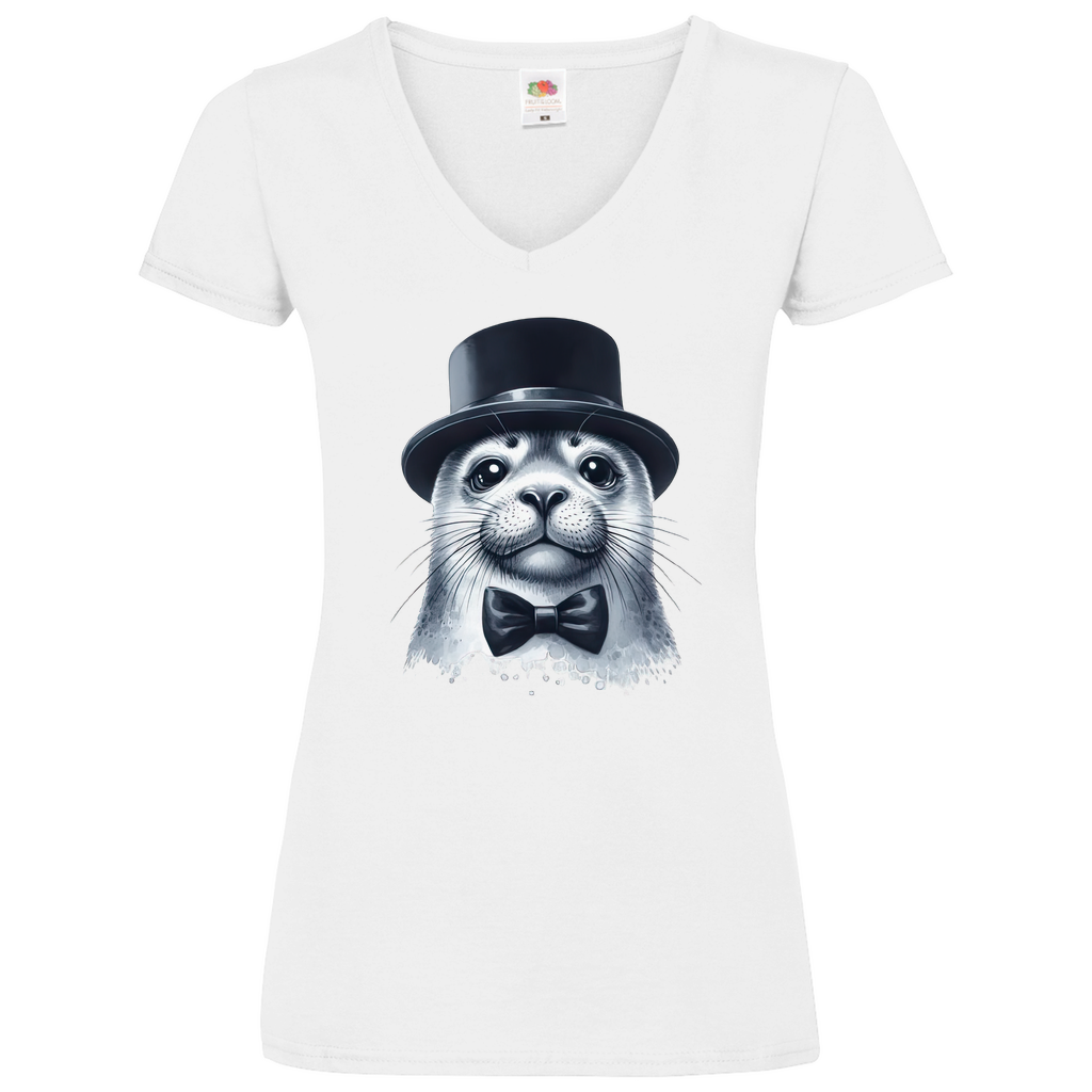 Damen Basic V-Neck T-Shirt Seehund-03