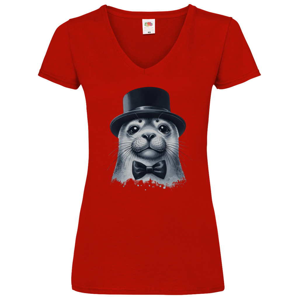 Damen Basic V-Neck T-Shirt Seehund-03