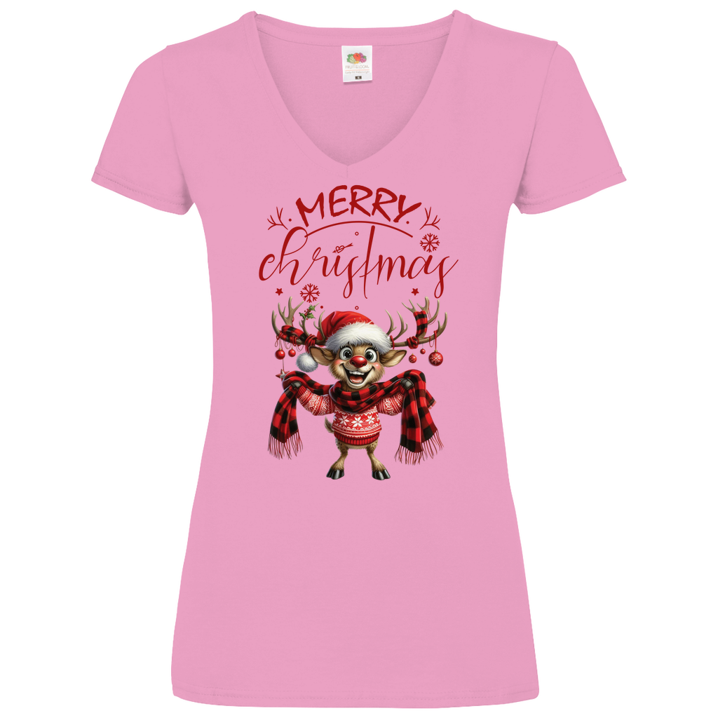 Damen Basic V-Neck T-Shirt weihnachten-12