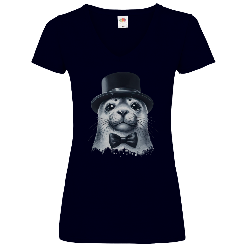 Damen Basic V-Neck T-Shirt Seehund-03
