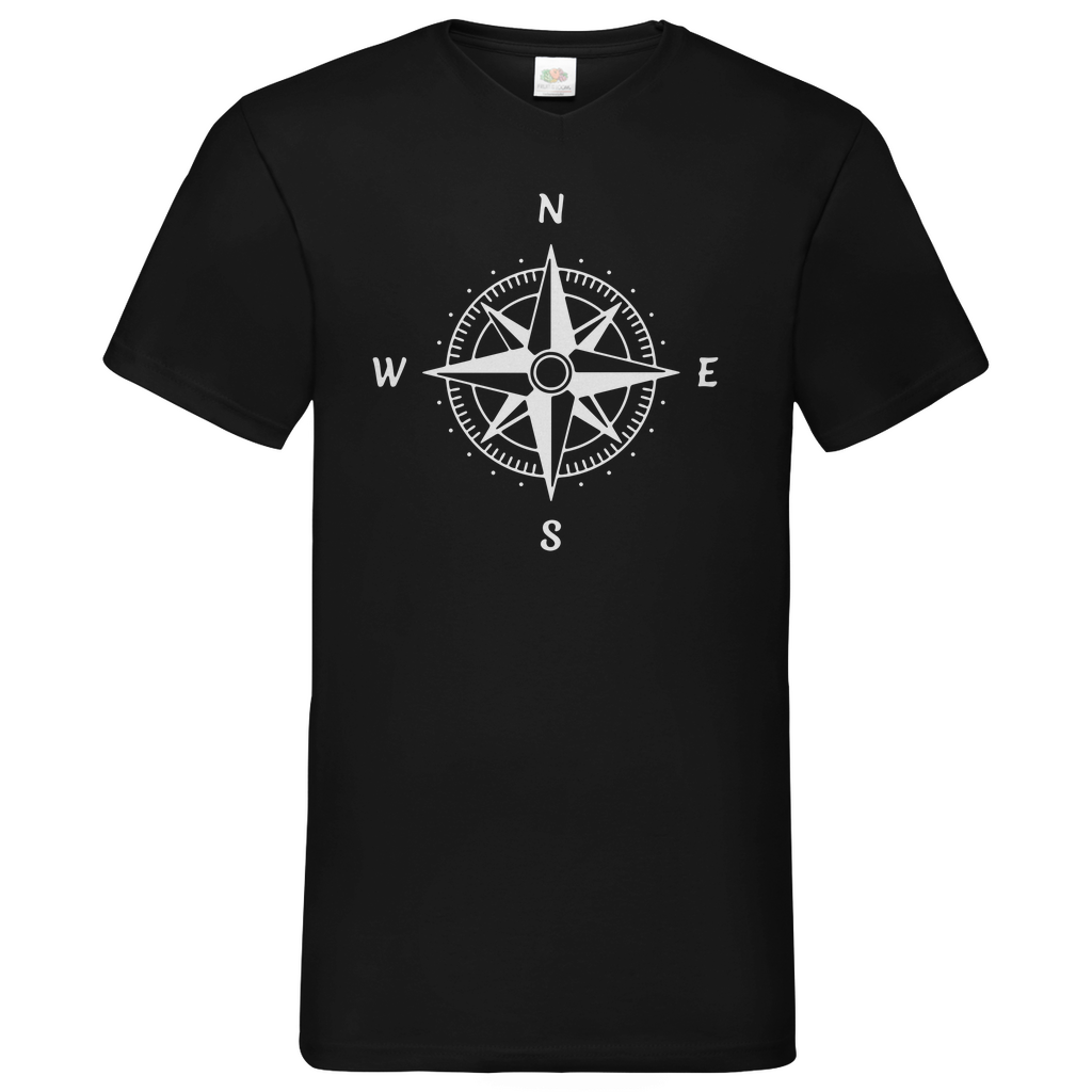 Herren Basic V-Neck T-Shirt Sailing-kompass-01