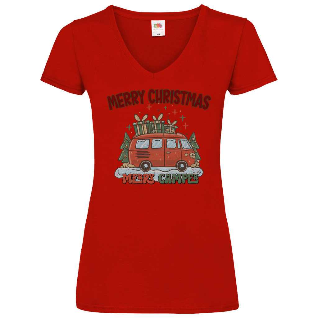 Damen Basic V-Neck T-Shirt weihnachten-07
