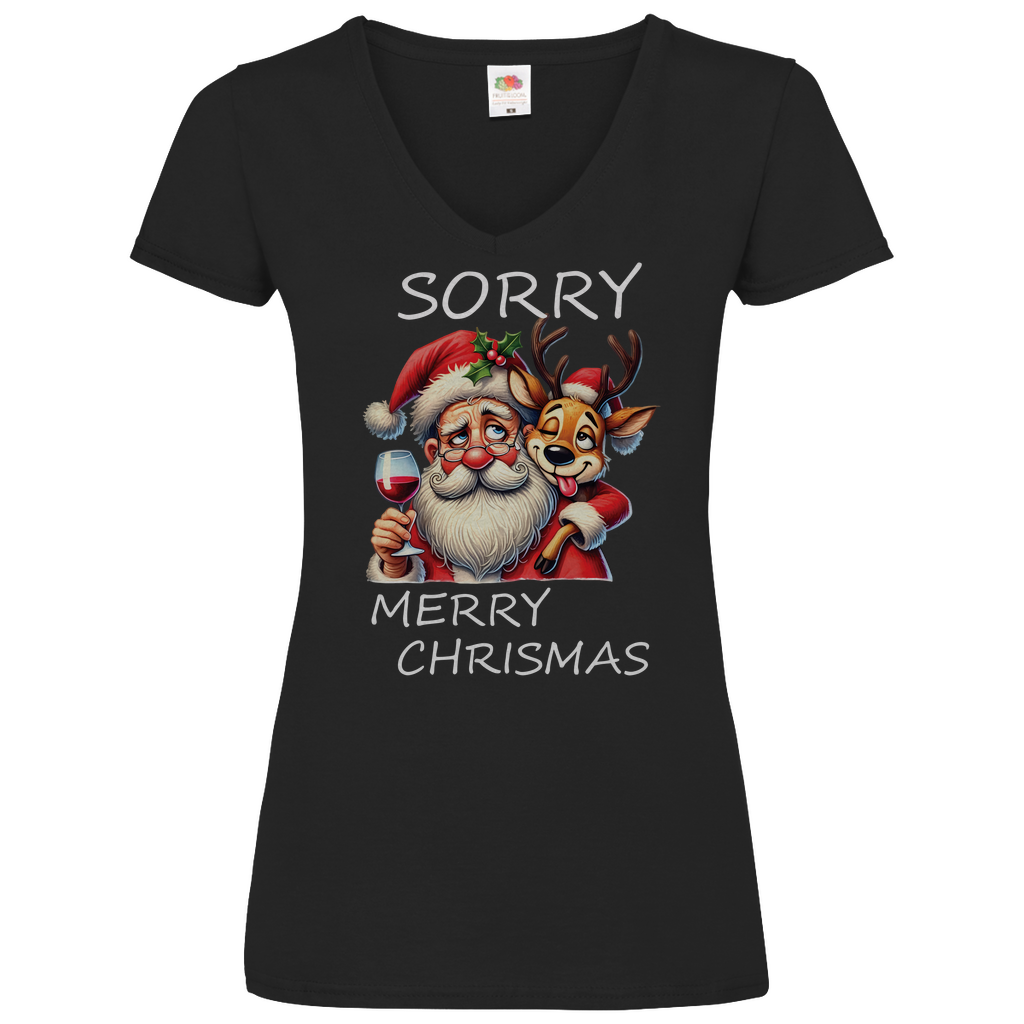 Damen Basic V-Neck T-Shirt weihnachten-13