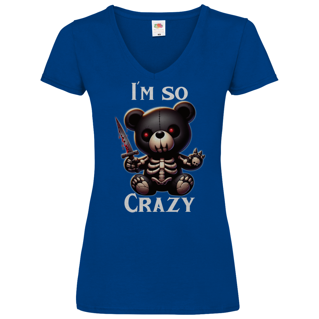 Damen Basic V-Neck T-Shirt crazy-001
