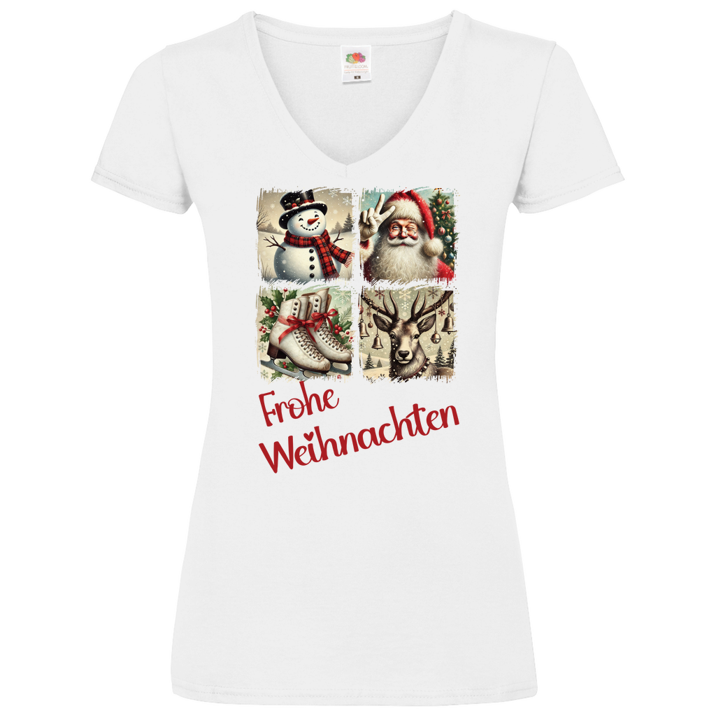 Damen Basic V-Neck T-Shirt weihnachten-10