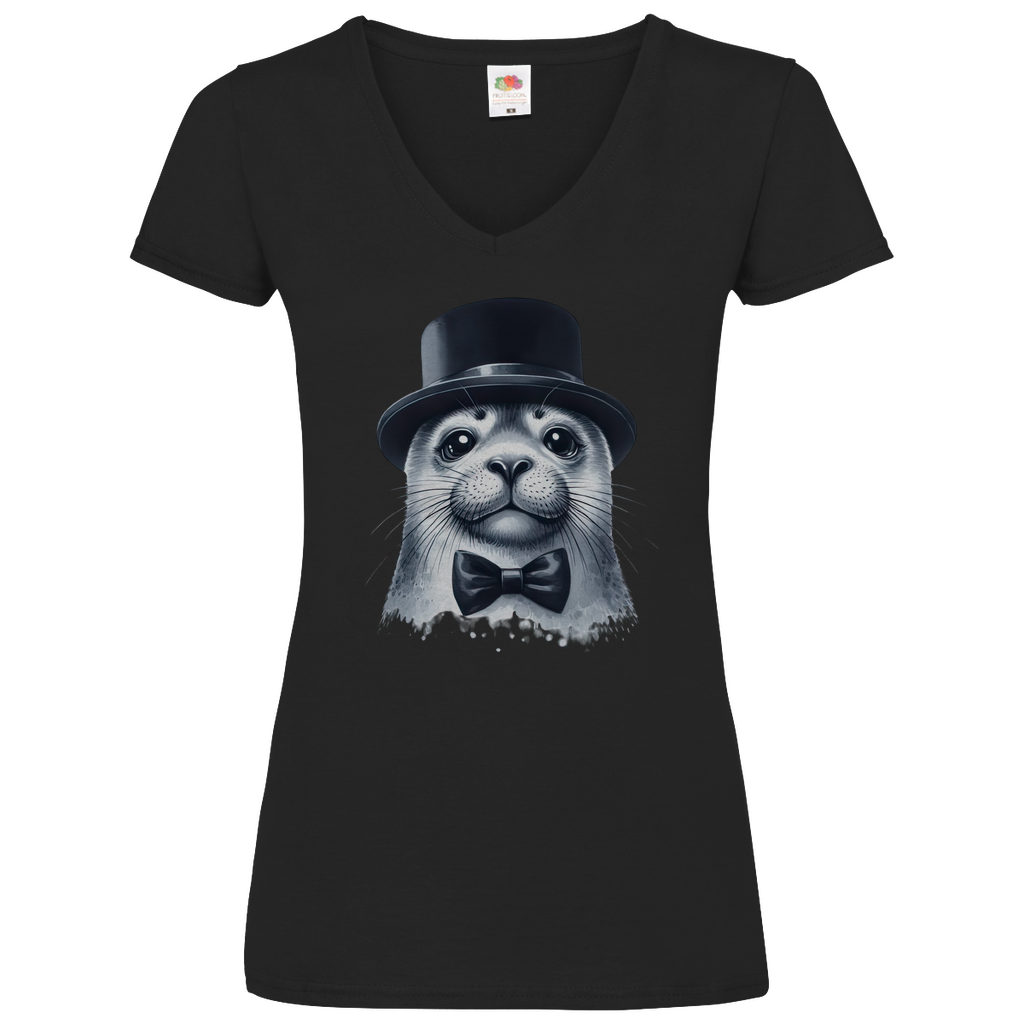 Damen Basic V-Neck T-Shirt Seehund-03
