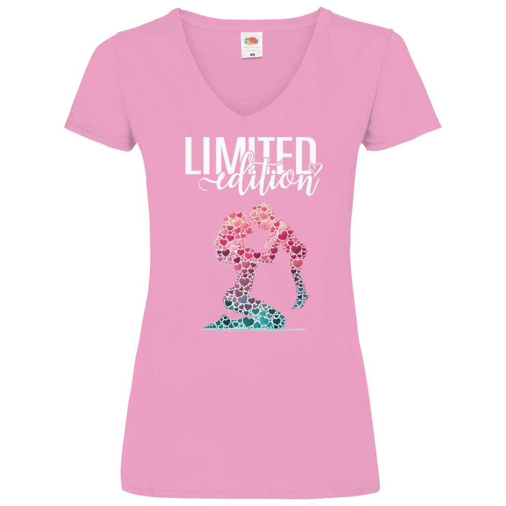 Damen Basic V-Neck T-Shirt mutter mit kind-01